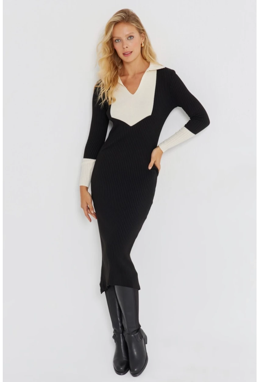 Kadın Siyah Triko Midi Elbise KED139