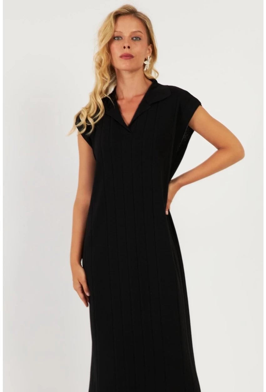 Kadın Siyah Triko Midi Elbise KZ3238