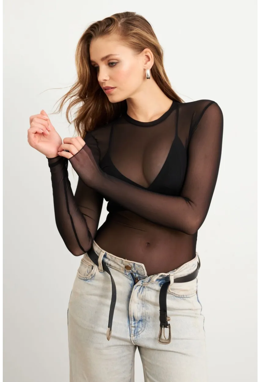 Kadın Siyah Tül Body RX454