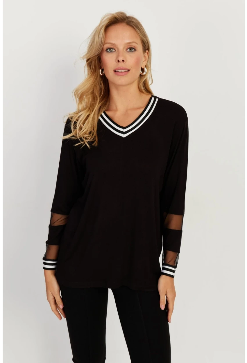 Kadın Siyah Tül Detaylı Bluz ST830