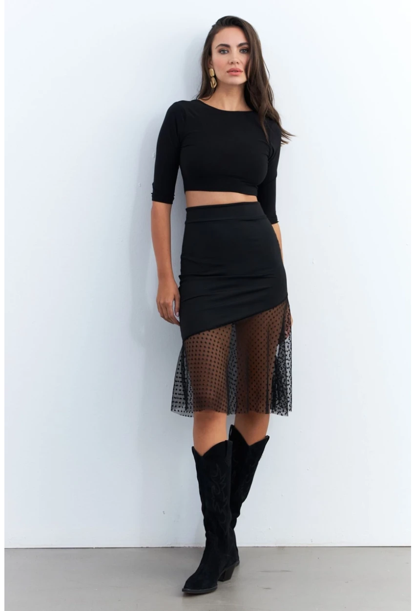 Kadın Siyah Tül Detaylı Etek EY2956