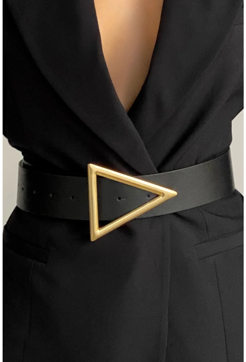 Kadın Siyah Üçgen Tokalı Kemer BE607