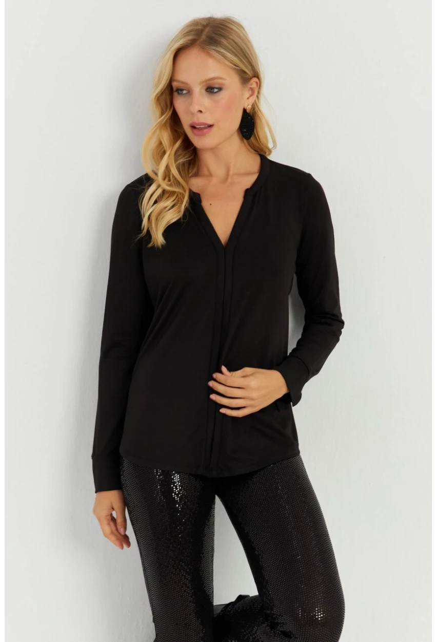 Kadın Siyah V Yaka Bluz AYD268