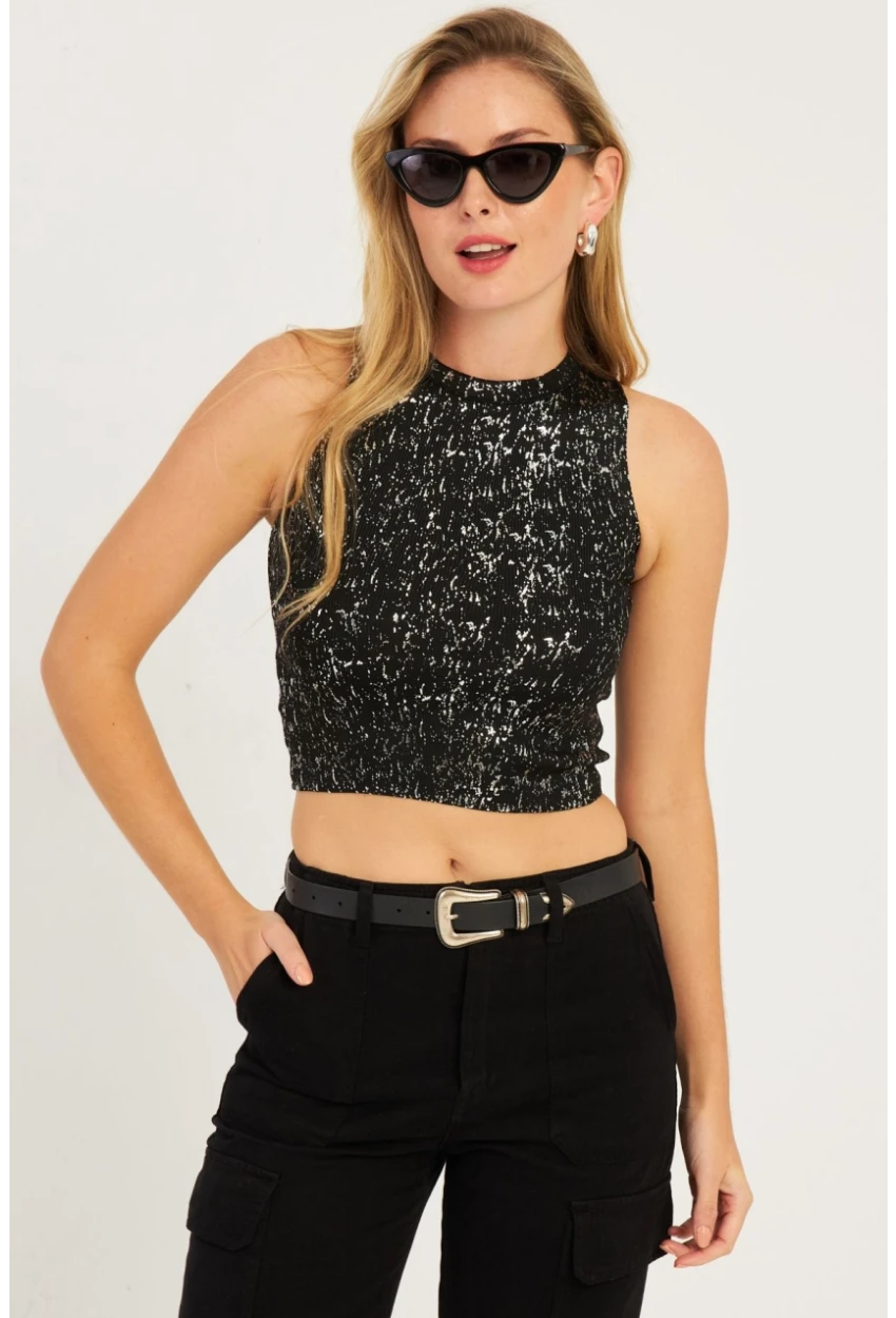 Kadın Siyah Varaklı Bluz KZ2509