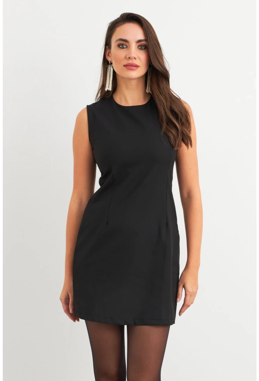 Kadın Siyah Yandan Fermuarlı Basic Midi Elbise ELA6821