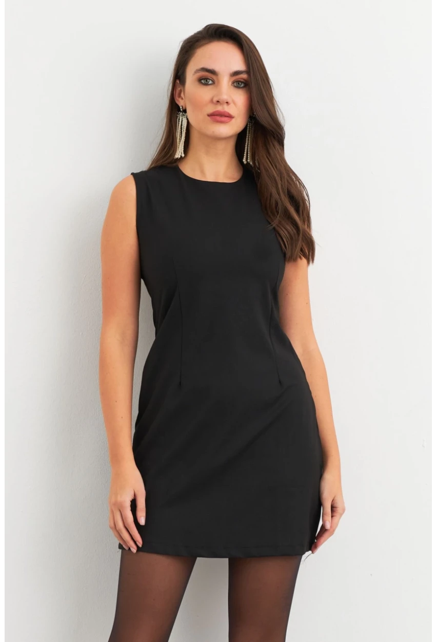 Kadın Siyah Yandan Fermuarlı Basic Midi Elbise ELA6821