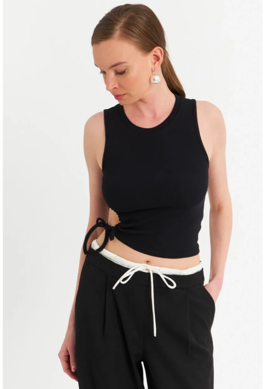 Kadın Siyah Yanı Büzülebilir Basic Bluz RSP329