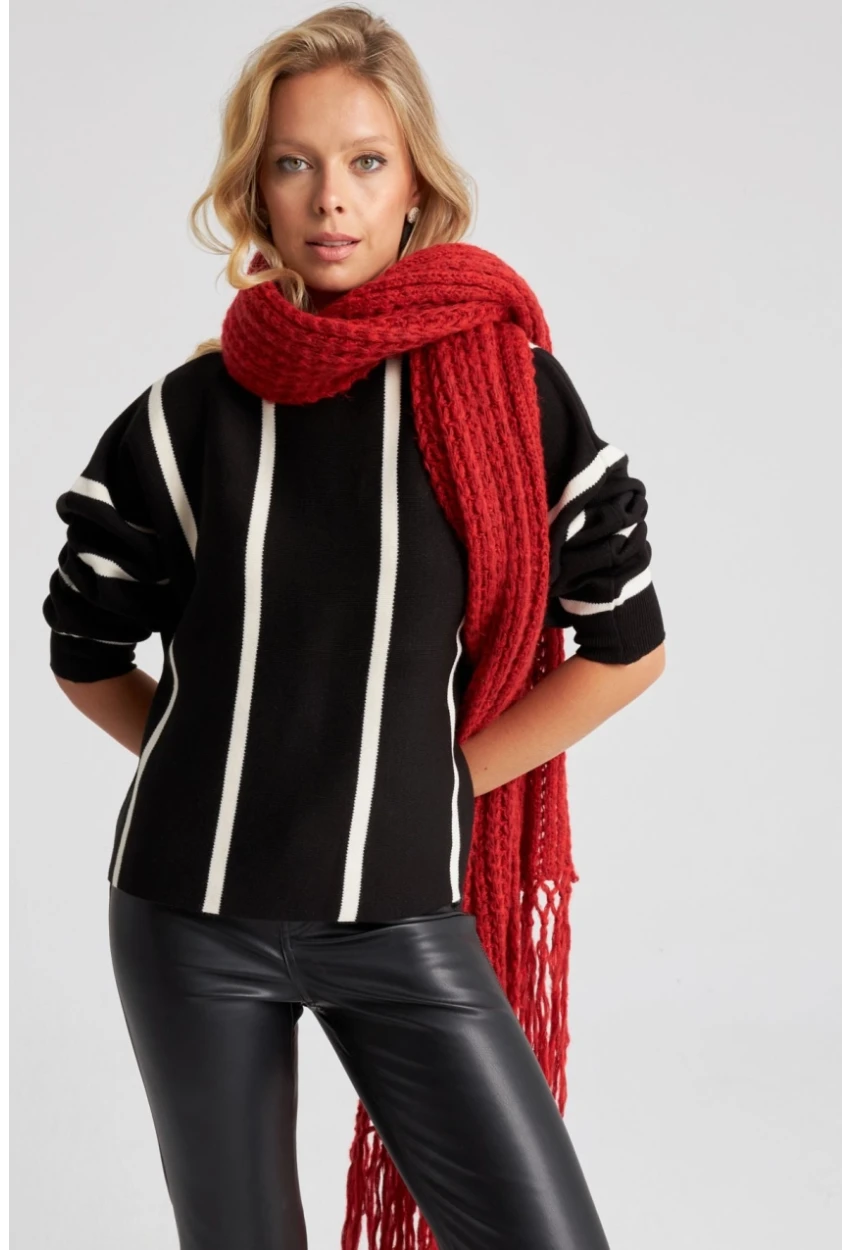 Kadın Siyah Yarasa Kol Triko Kazak YZ522