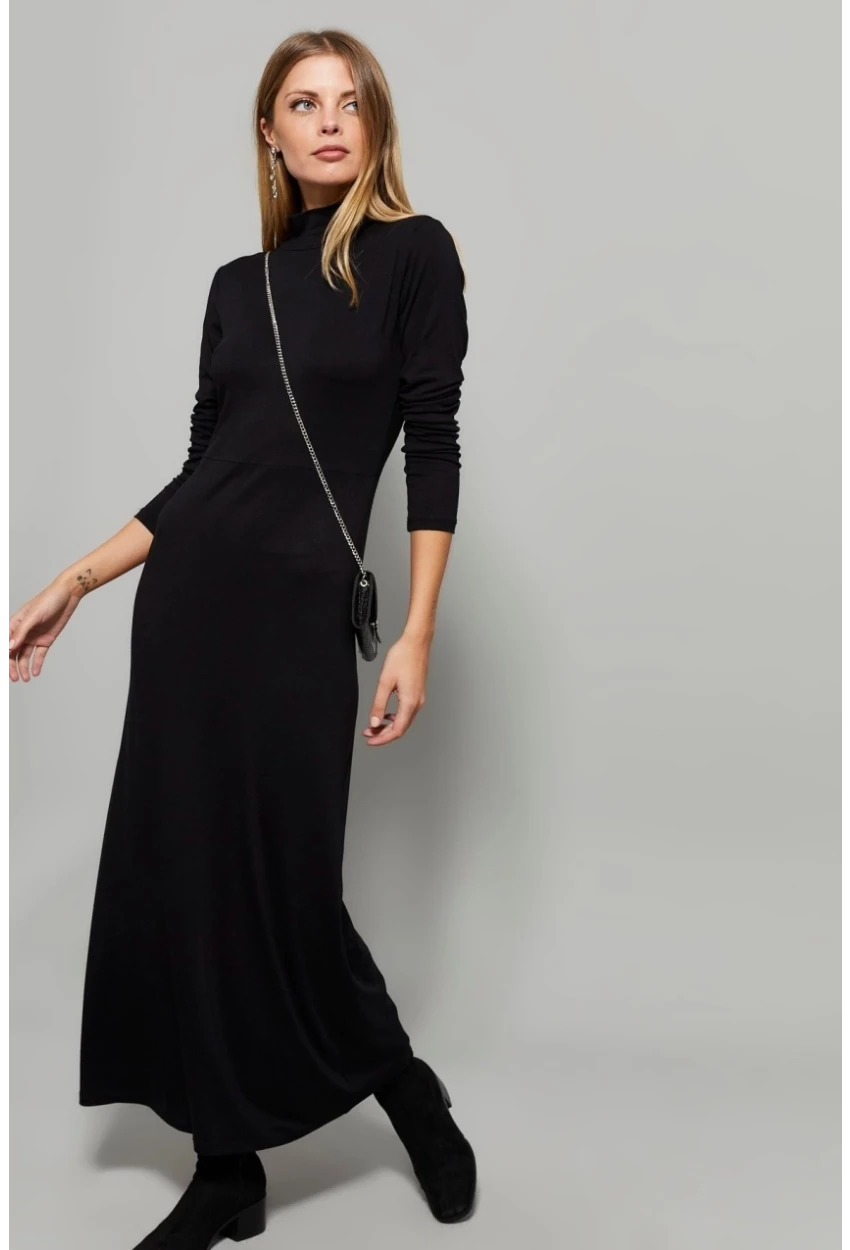 Kadın Siyah Yarım Balıkçı Maxi Elbise MYİ2006