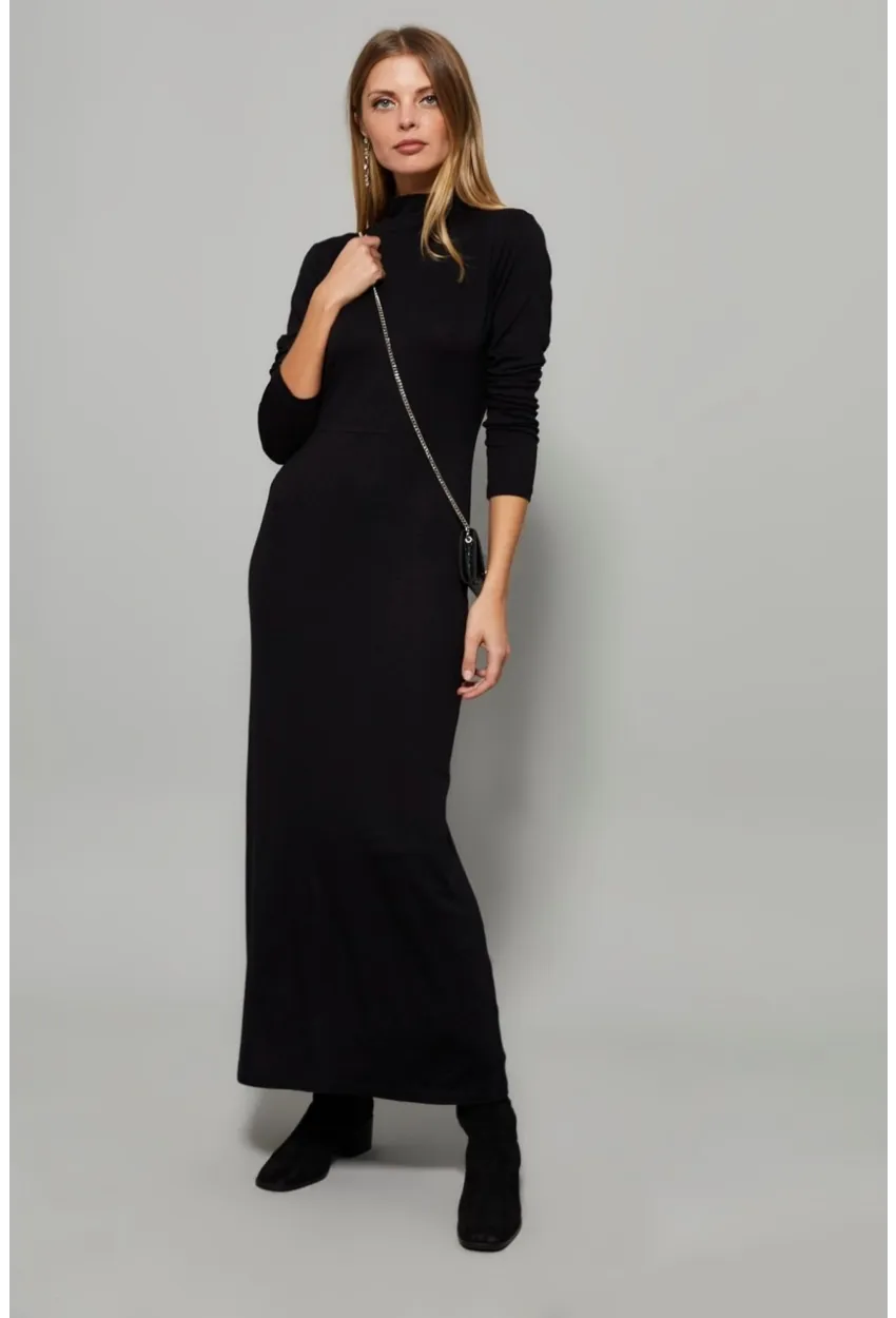 Kadın Siyah Yarım Balıkçı Maxi Elbise MYİ2006