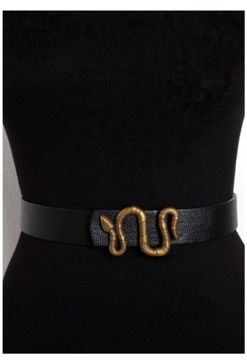 Kadın Siyah Yılan Tokalı Kemer BE208