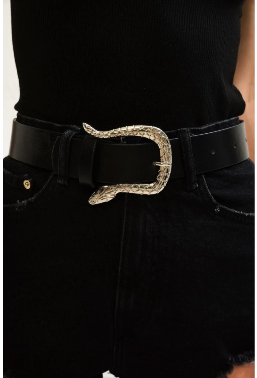 Kadın Siyah Yılan Tokalı Kemer BE426