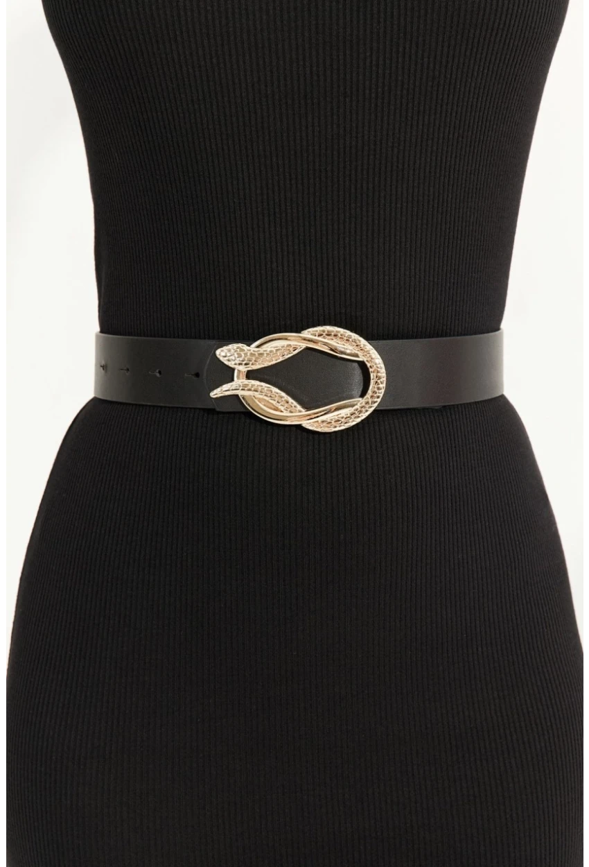 Kadın Siyah Yılan Tokalı Kemer BE691