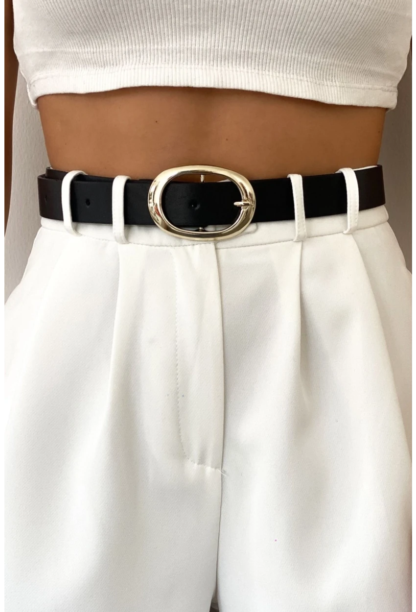 Kadın Siyah Yuvarlak Tokalı Kemer BE672