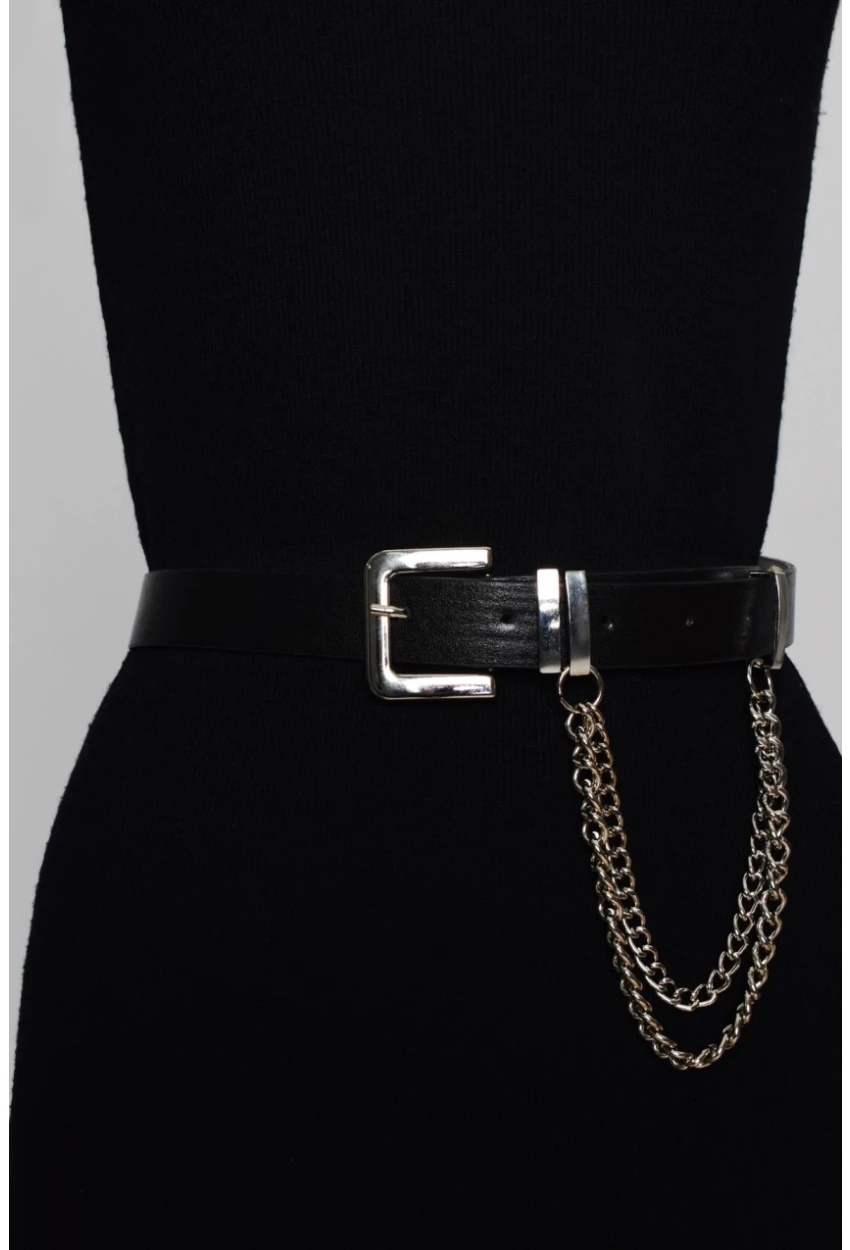 Kadın Siyah Zincir Aksesuarlı Kemer BE316