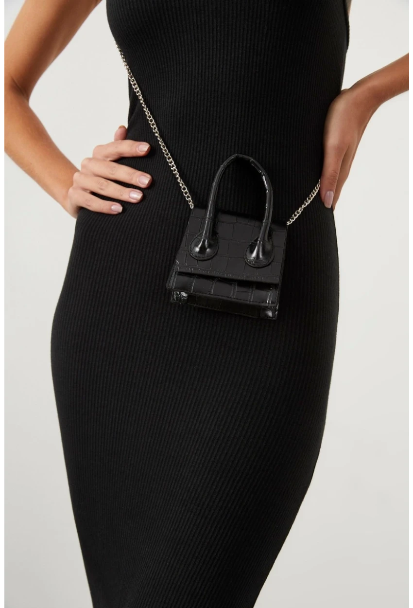Kadın Siyah Zincir Askılı Mikro Çanta BE459