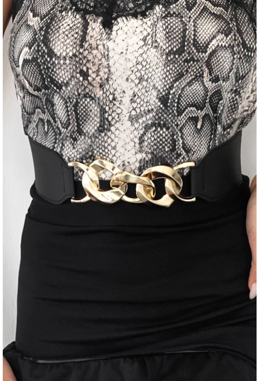 Kadın Siyah Zincirli Lastikli Kemer BE639