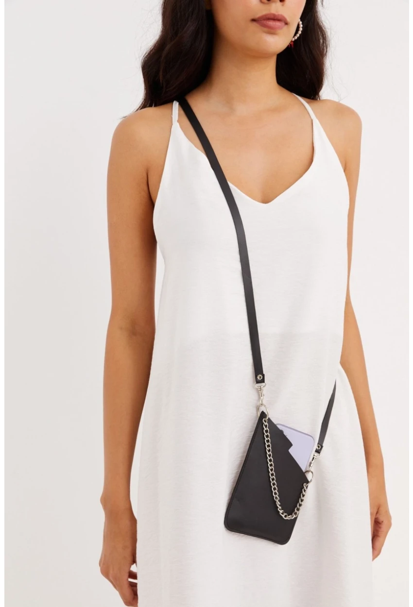 Kadın Siyah Zincirli Telefon Çantası BE561