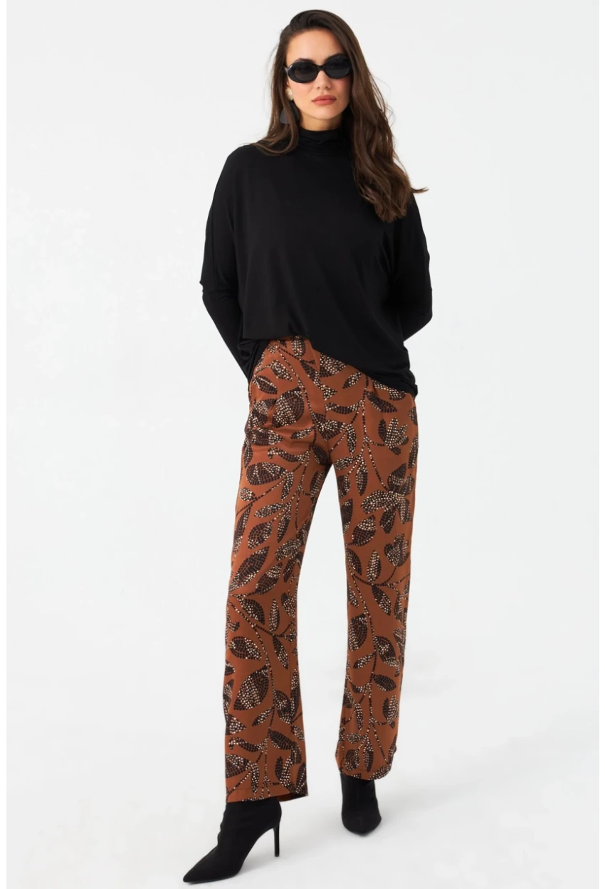 Kadın Taba Desenli Saten Pantolon MCAR1069