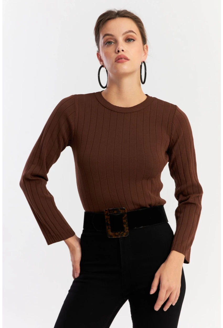 Kadın Taba Kısa Triko Bluz YV290