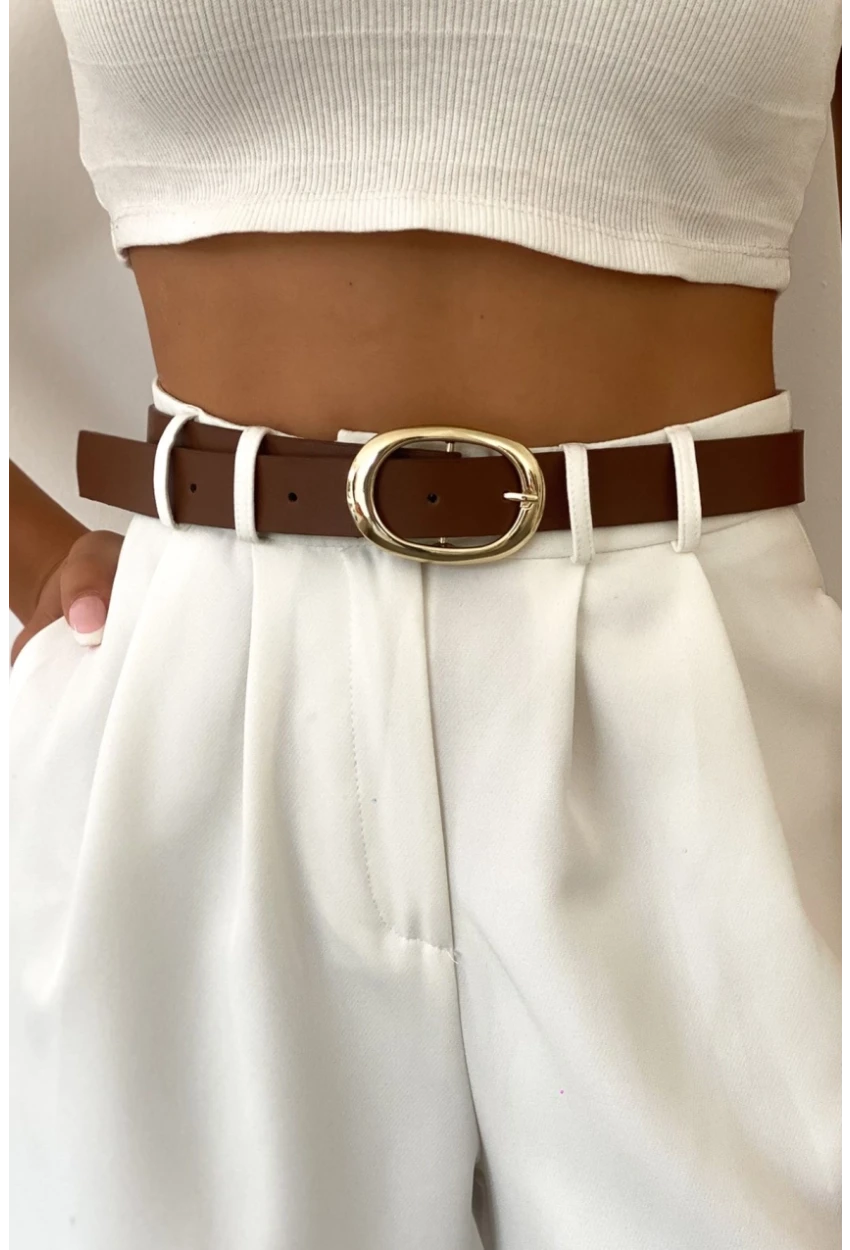 Kadın Taba Yuvarlak Tokalı Kemer BE672