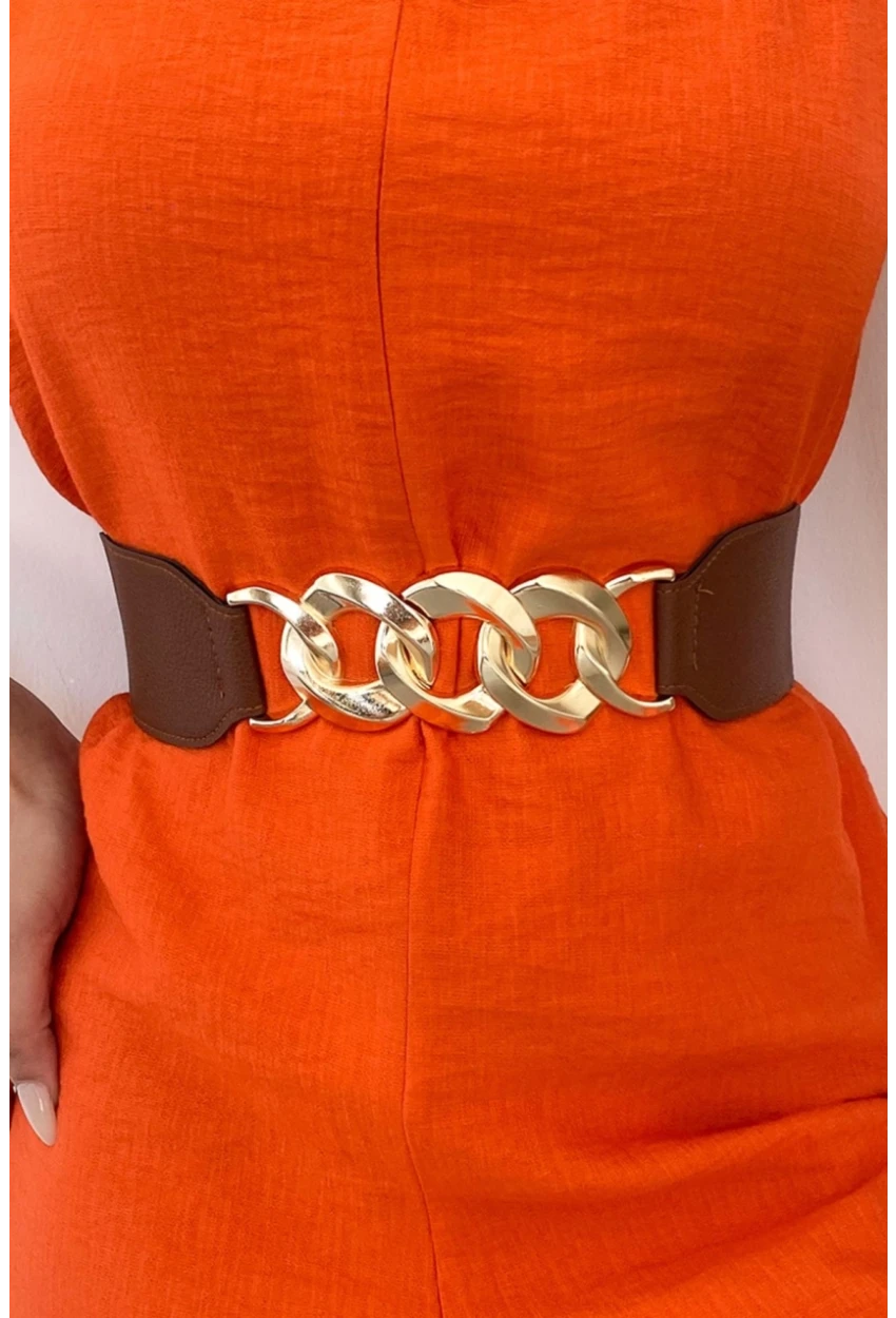 Kadın Taba Zincirli Lastikli Kemer BE639