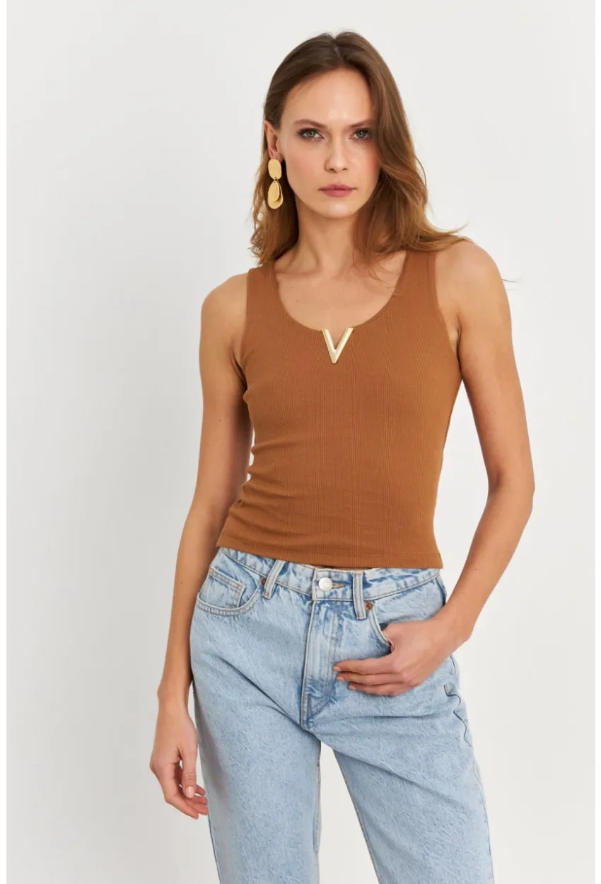 Kadın Tarçın Aksesuarlı Kaşkorse Bluz RLO116