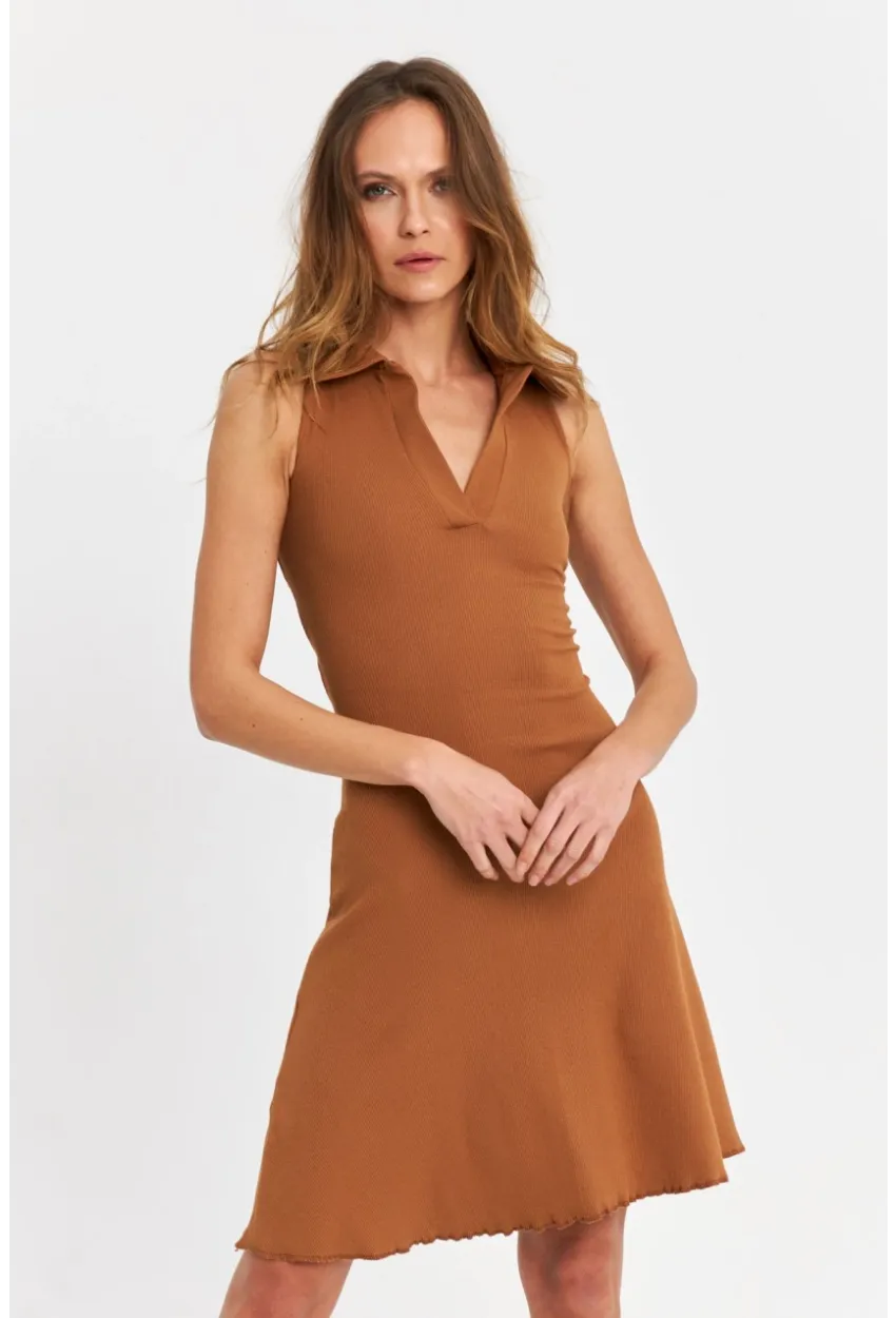 Kadın Tarçın Bağlama  Detaylı Kaşkorse Mini Elbise FRY2271