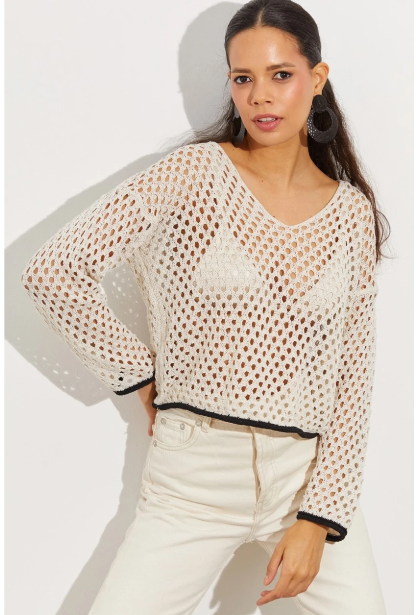 Kadın Taş Ajurlu Triko Bluz YV138