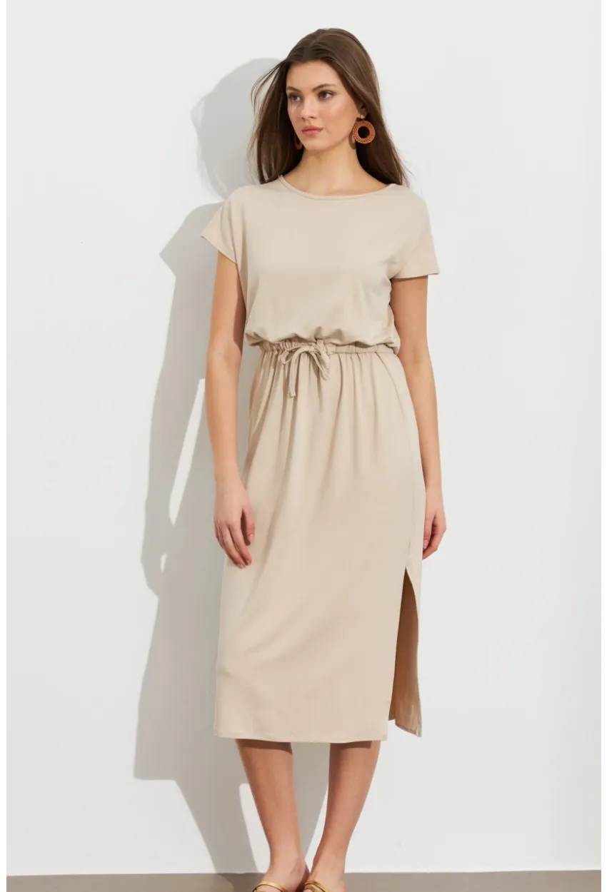 Kadın Taş Beli Büzülebilir Midi Elbise MURO1193