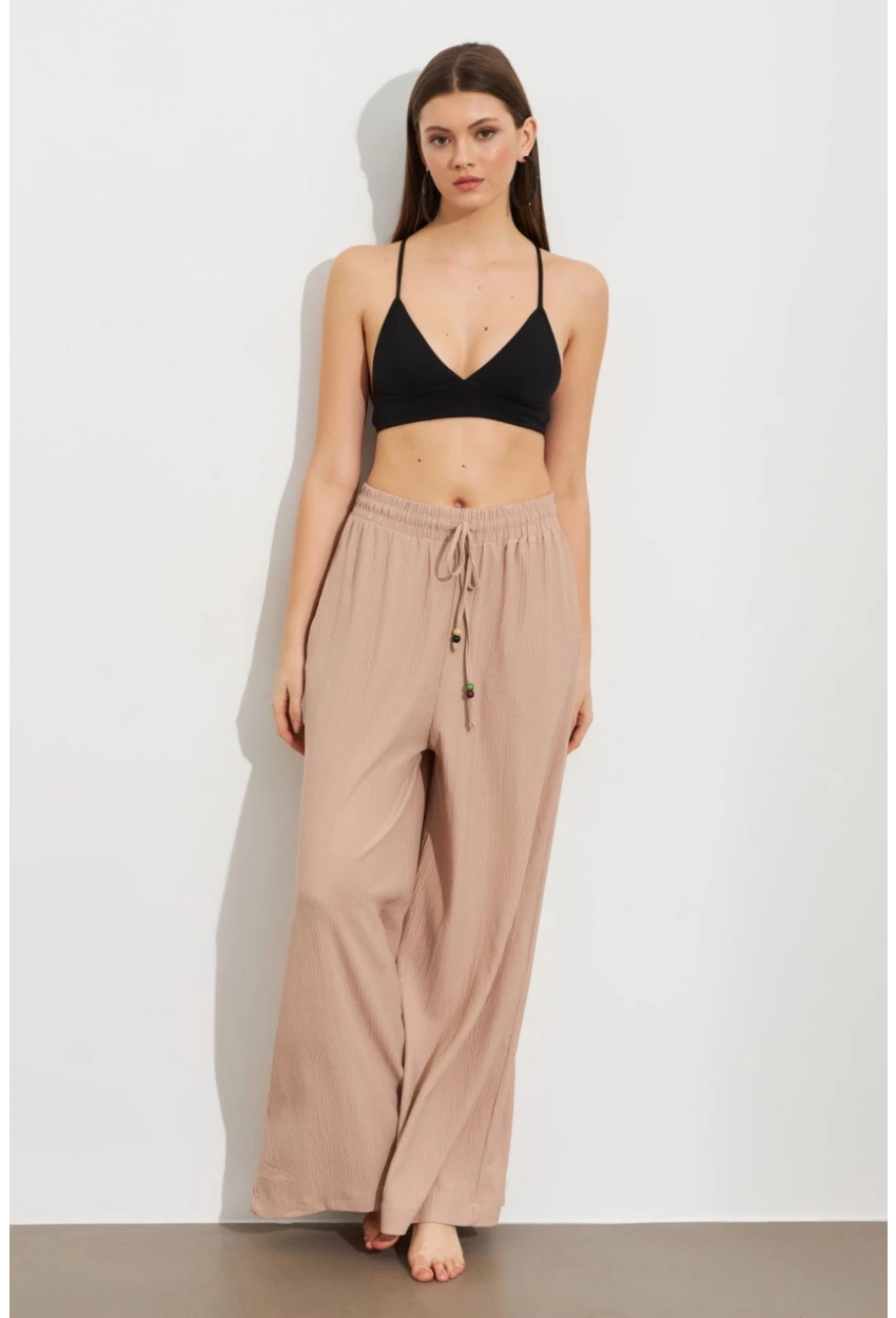 Kadın Taş Beli Lastikli Bürümcük Pantolon ROP105
