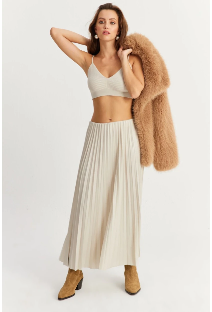 Kadın Taş Beli Lastikli Pilise Etek GÇ190