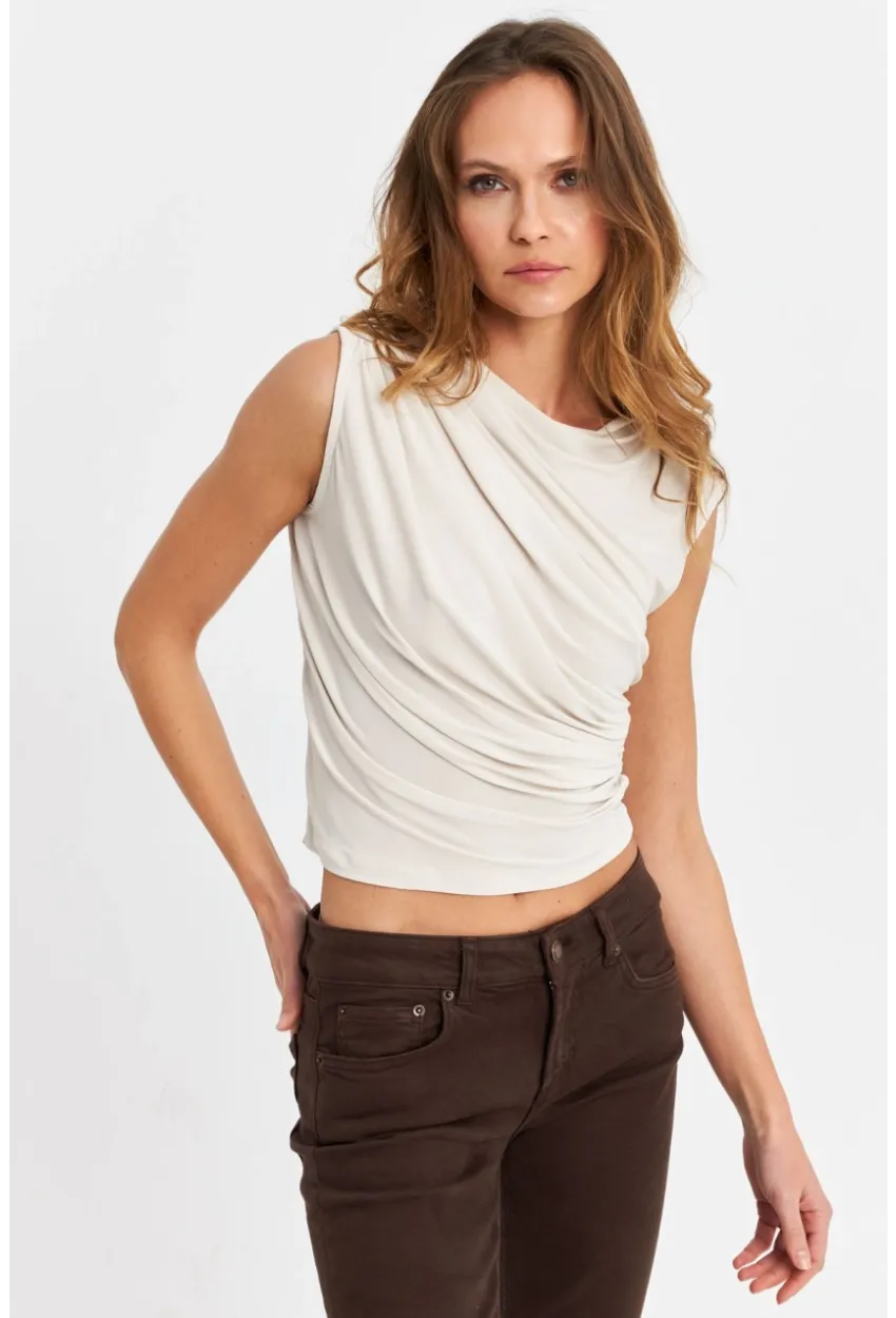 Kadın Taş Büzgülü Kolsuz Bluz LPP1205-90