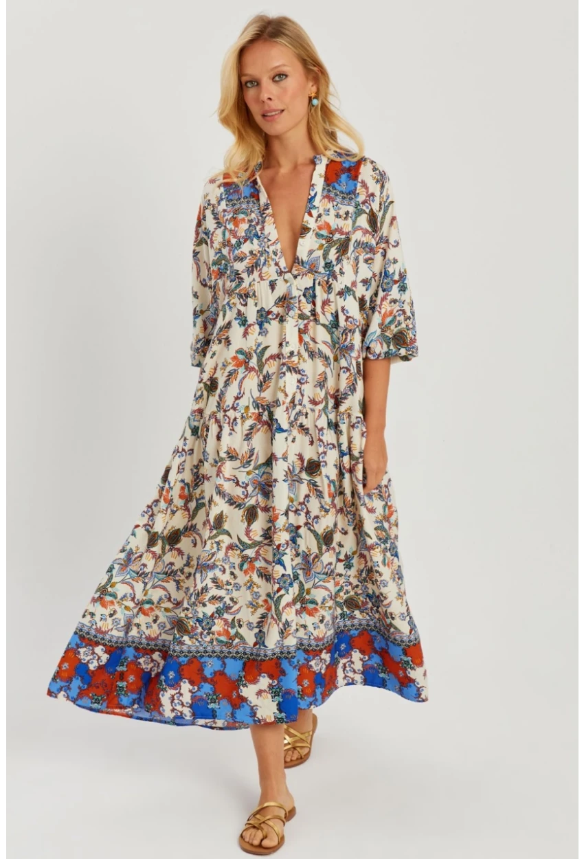 Kadın Taş Desenli Salaş Maxi Elbise GÇ166