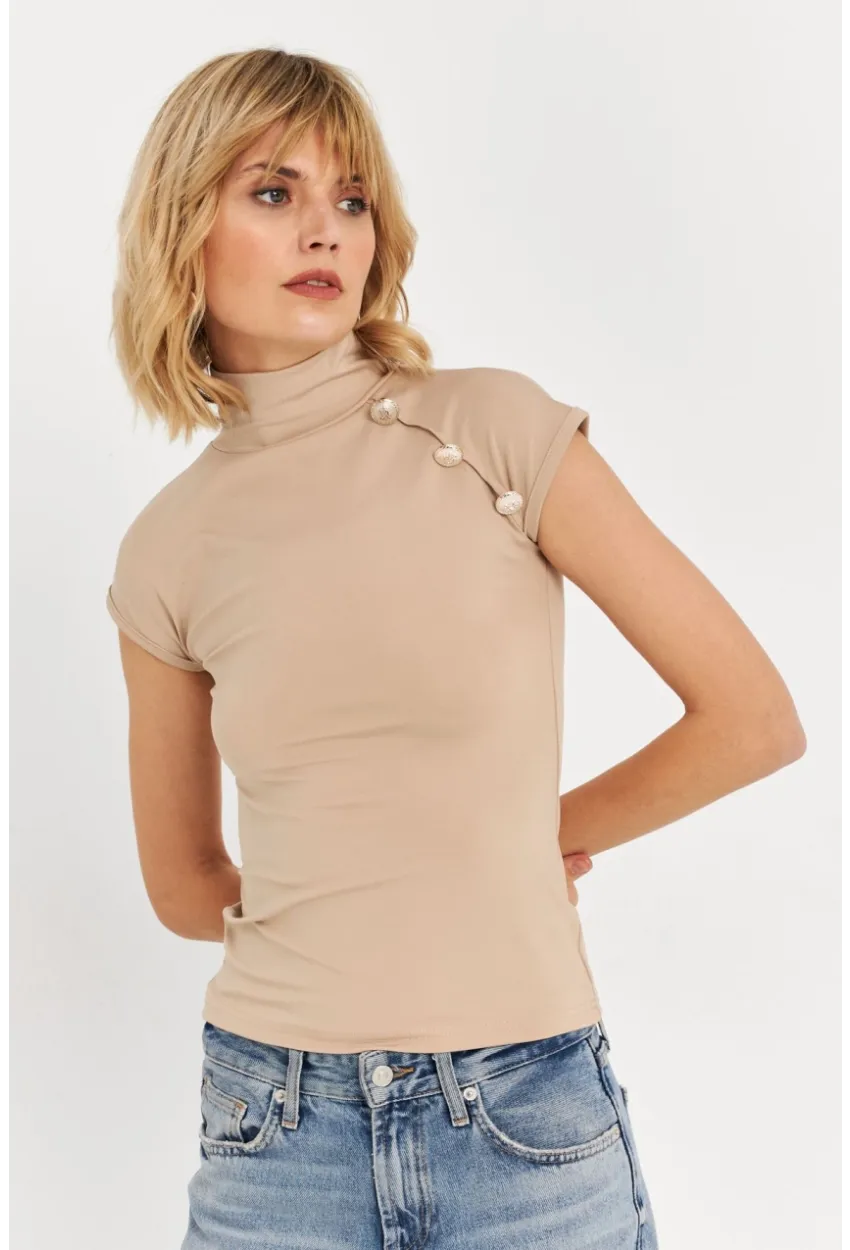 Kadın Taş Düğme Detaylı Bluz EY3027