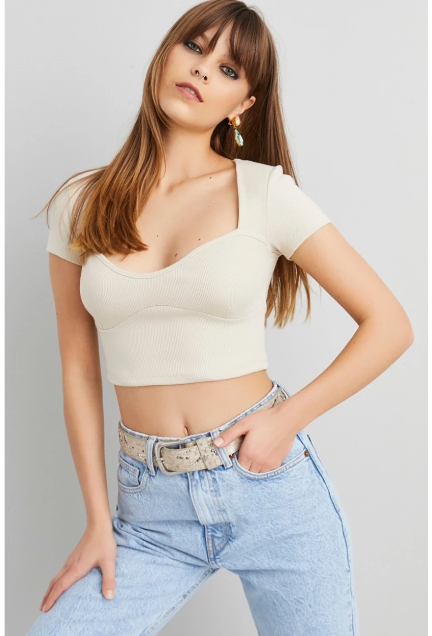 Kadın Taş Kaşkorse Crop Bluz ELT58