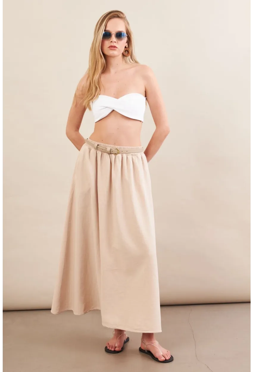 Kadın Taş Keten Cepli Midi Etek RSP4440