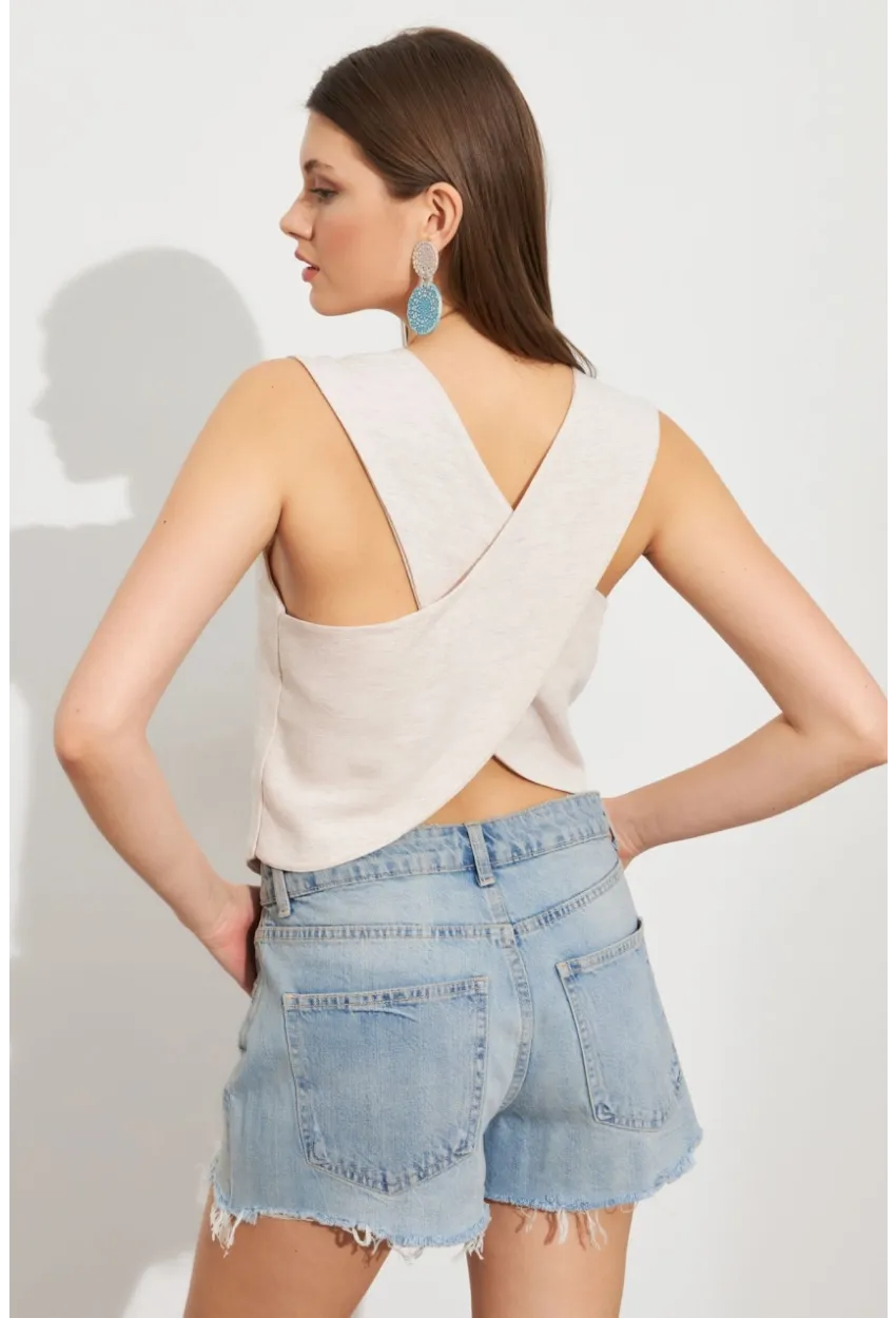 Kadın Taş Keten Yelek ELT1040