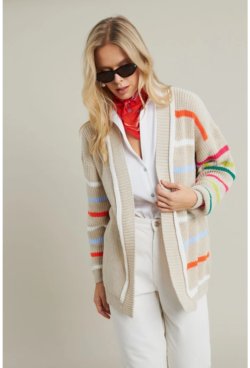 Kadın Taş-Multi Çizgili Triko Hırka MSMT2427