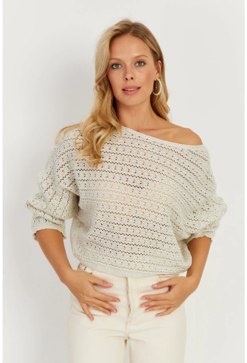 Kadın Taş Simli Ajurlu Triko Bluz YZ403