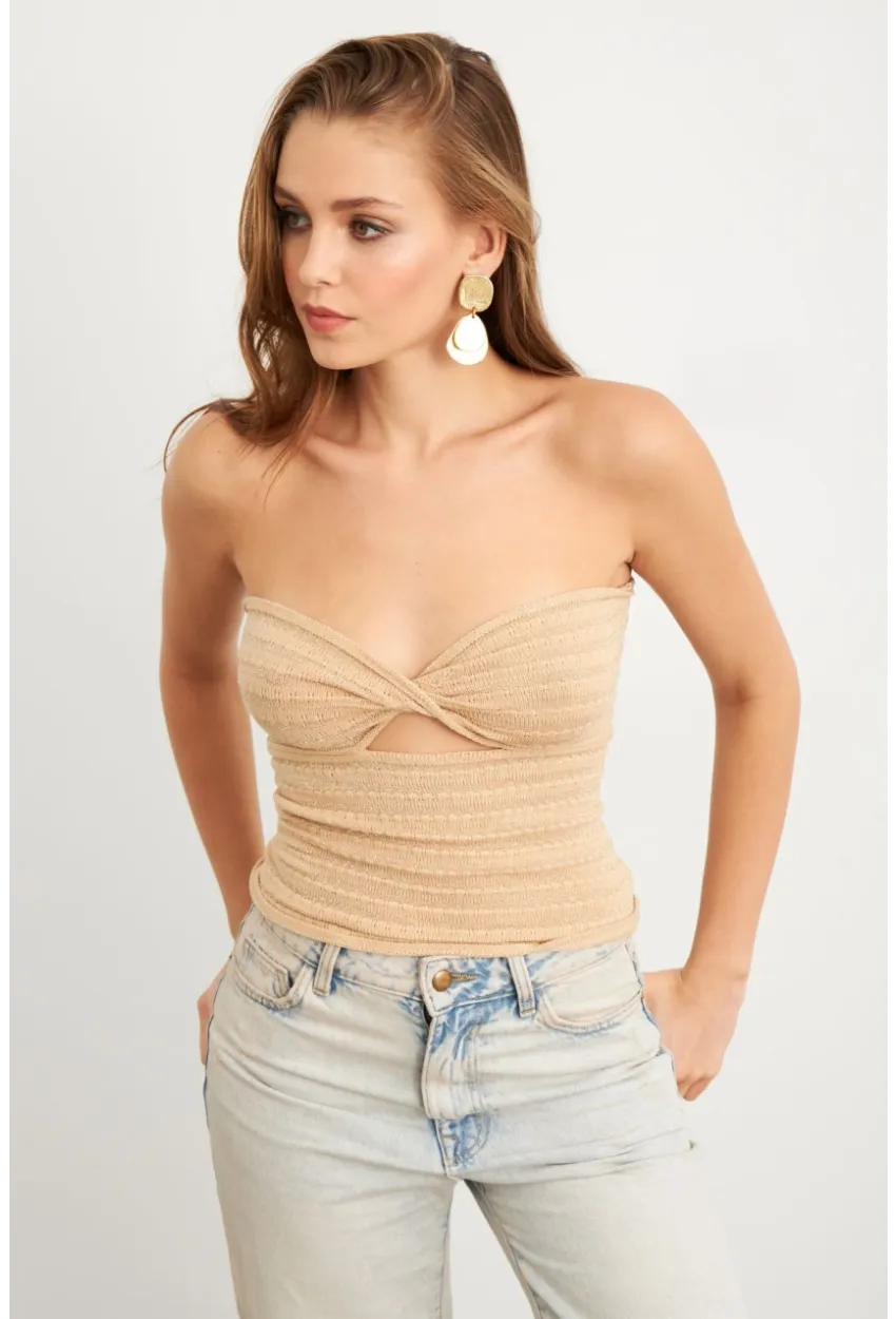 Kadın Taş Simli Straplez Triko Bluz SE16