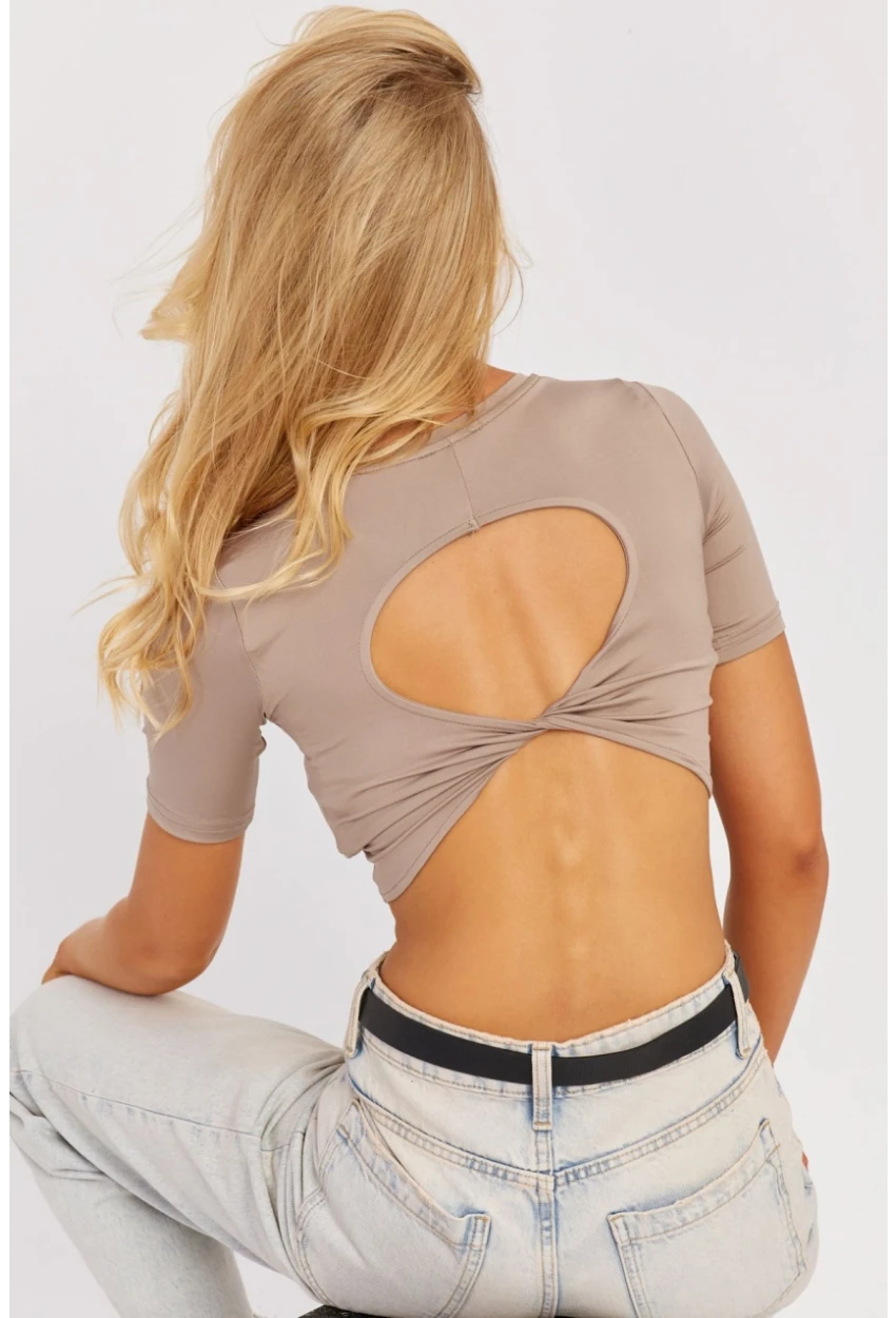 Kadın Taş Sırt Dekolteli Crop Bluz CY450