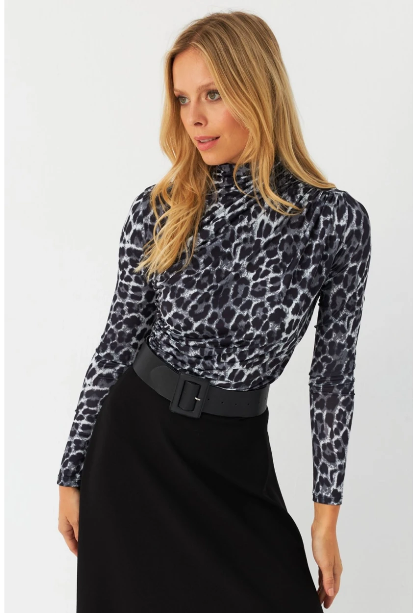 Kadın Taş-Siyah Büzgülü Desenli Bluz MDMR358-1
