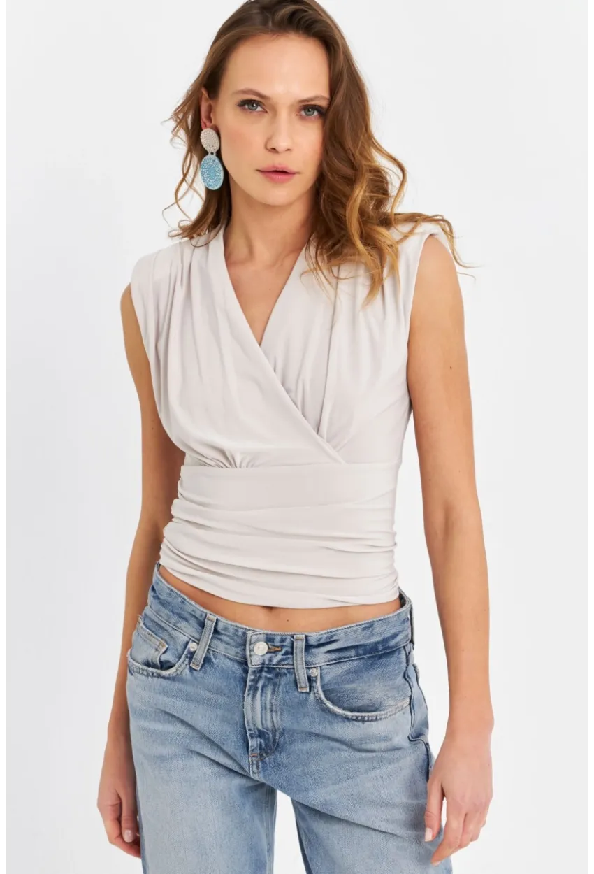 Kadın Taş Vatkalı Kruvaze Bluz MTK13213