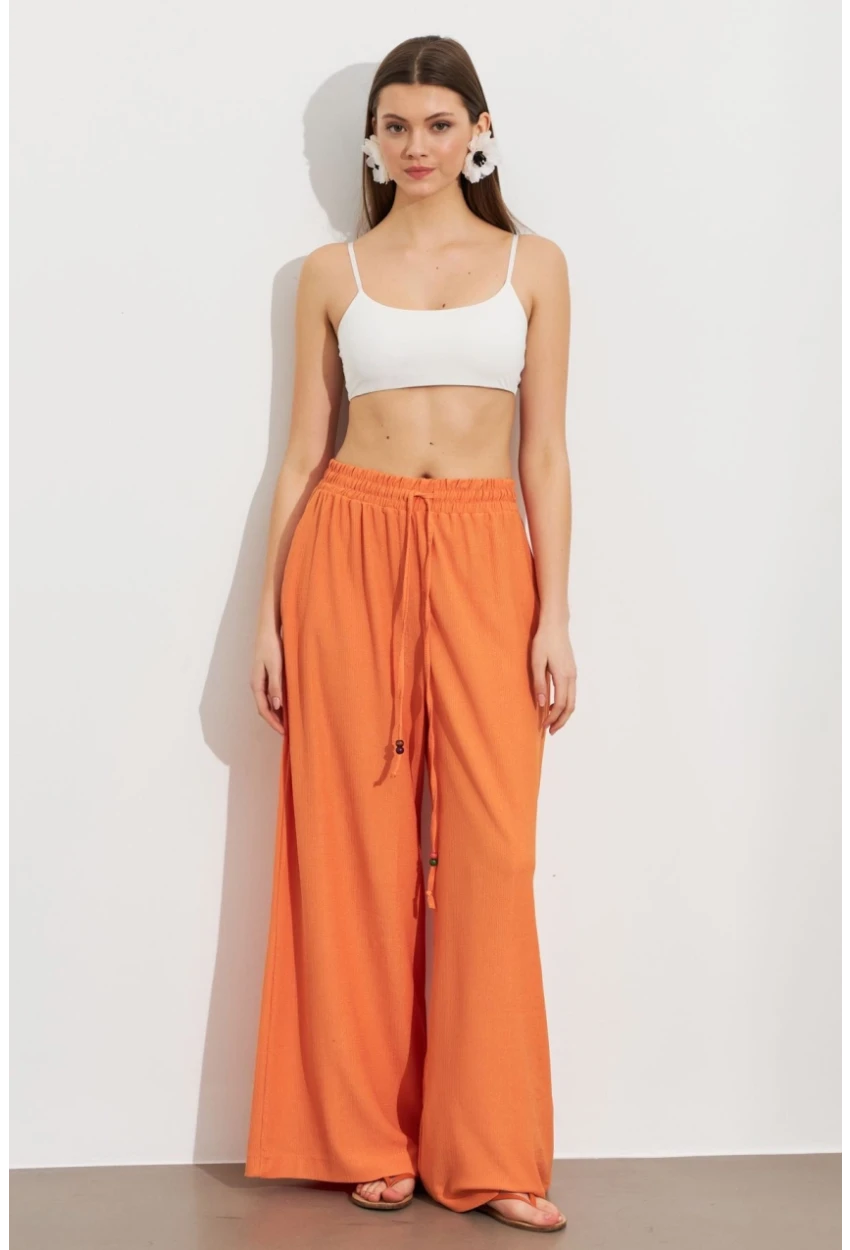 Kadın Turuncu Beli Lastikli Bürümcük Pantolon ROP105