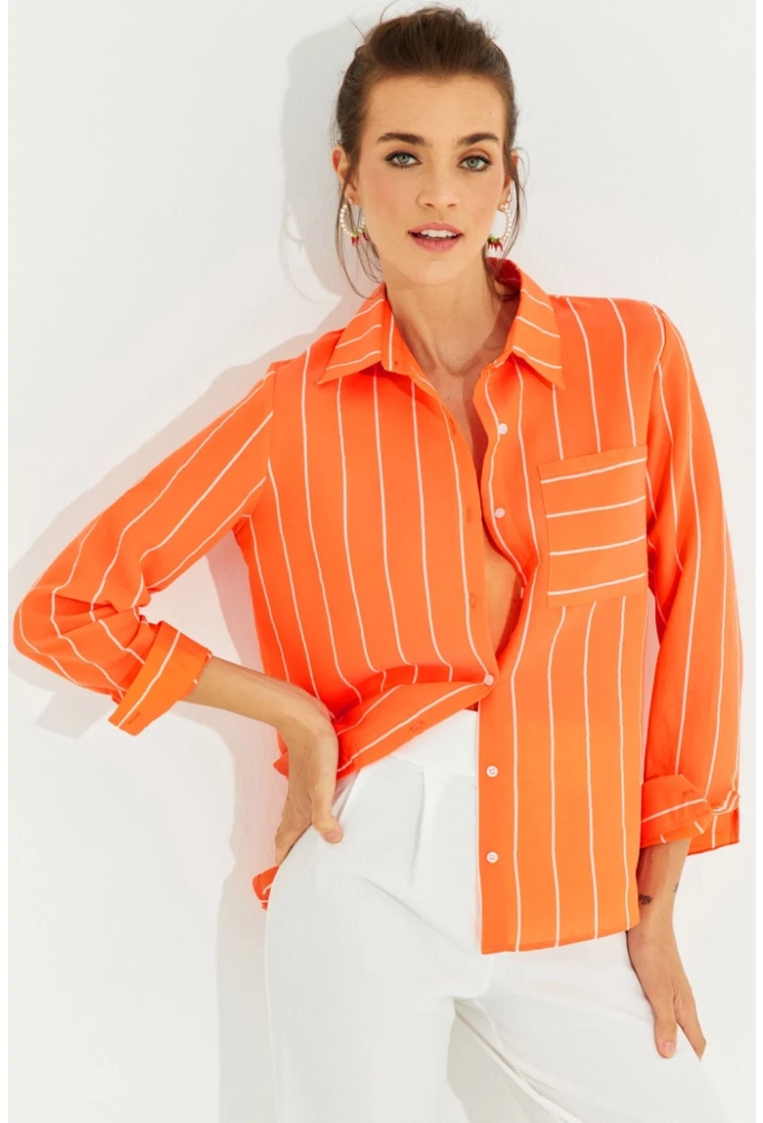Kadın Turuncu Çizgili Gömlek ZER400