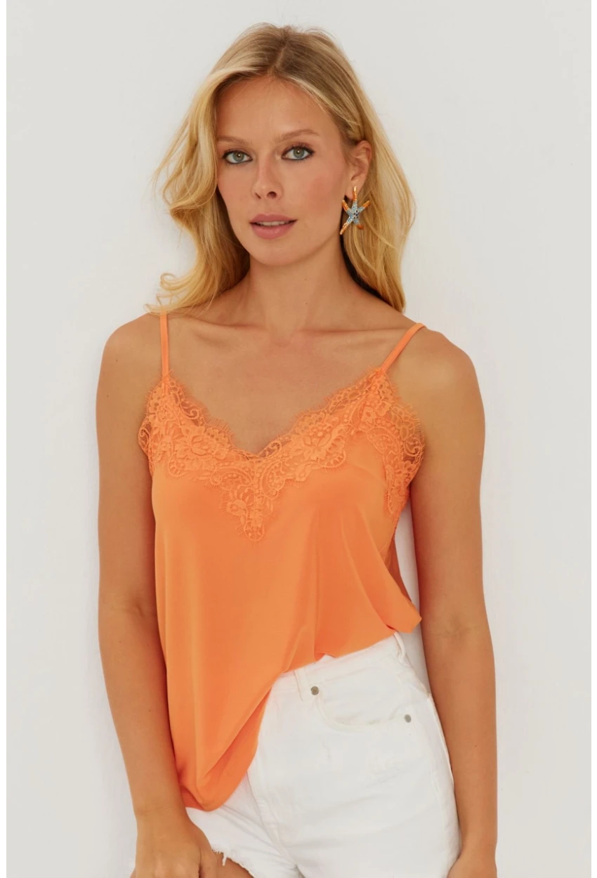 Kadın Turuncu Dantel Detaylı Atlet AYD265