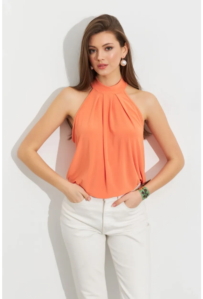 Kadın Turuncu Halter Yaka Desenli Bluz LPP1273