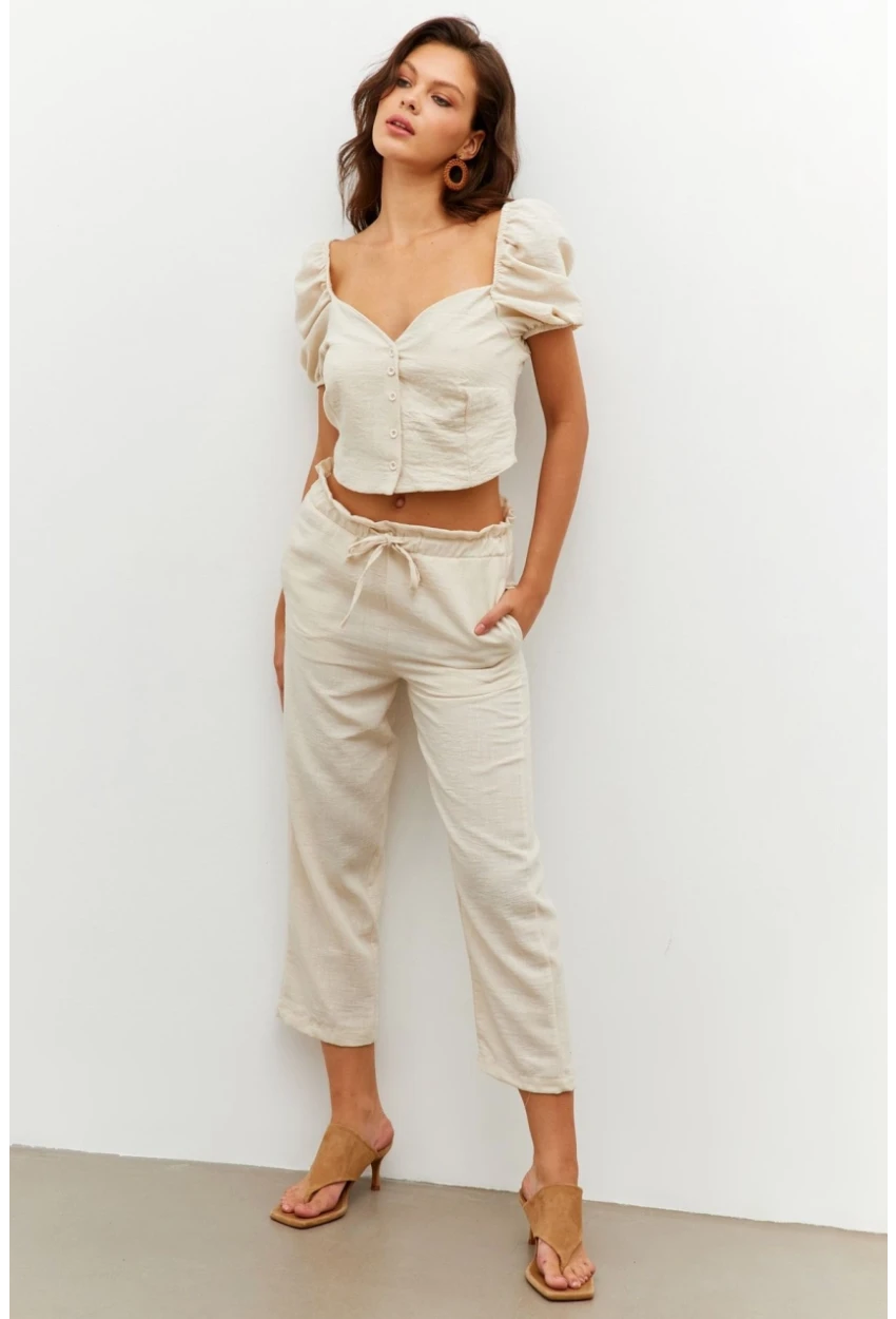 Kadın Vanilya Alt-Üst Keten Takım PP7440