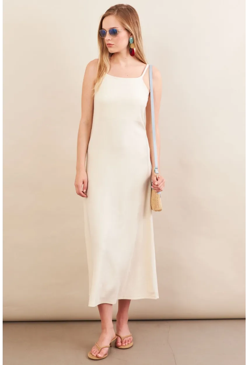 Kadın Vanilya Askılı Midi Elbise FLU7314